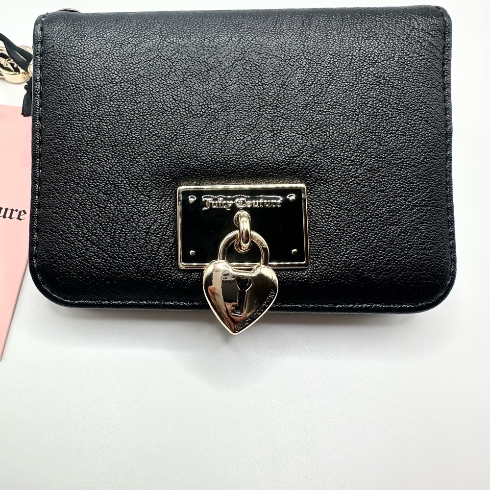 Juicy Couture Mini Black Wallet with Gold Heart Charm